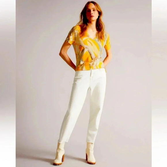 Ted Baker Pera Linen-Blend T-Shirt Women's size 5 - Picture 4 of 13